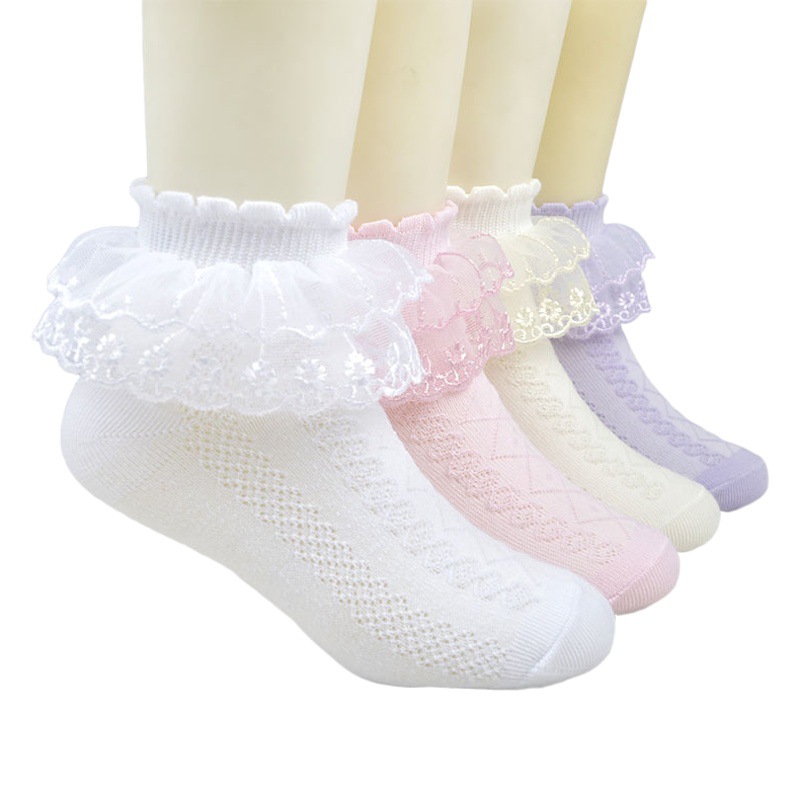 Girls' Lace Socks Spring and Autumn Thin Summer Mesh Primary School Students Wholesale White Dance Children's Lace Princess Socks