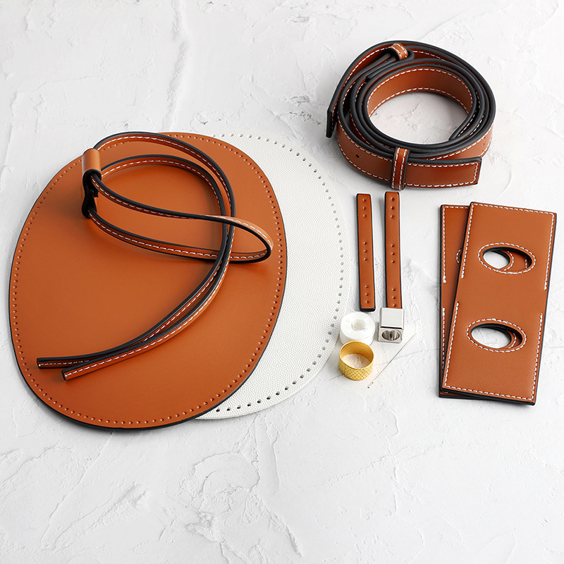 Picture of Brown bag bottom drawstring diagonal bag with Straw Hollow lotus leaf bag accessories woven handmade diy material bag