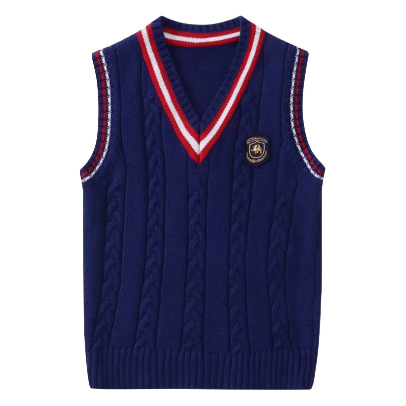 Children's Sweater Vest Spring and Autumn Children's College Style School Uniform Top Pure Cotton Sweater Knitted Vest Jacket Wholesale