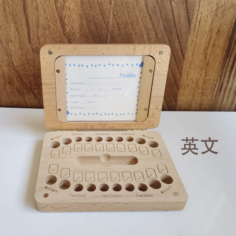 Picture of Wooden cross-border children's boys and girls English photo frame large baby teeth box baby fetal hair baby teeth storage box