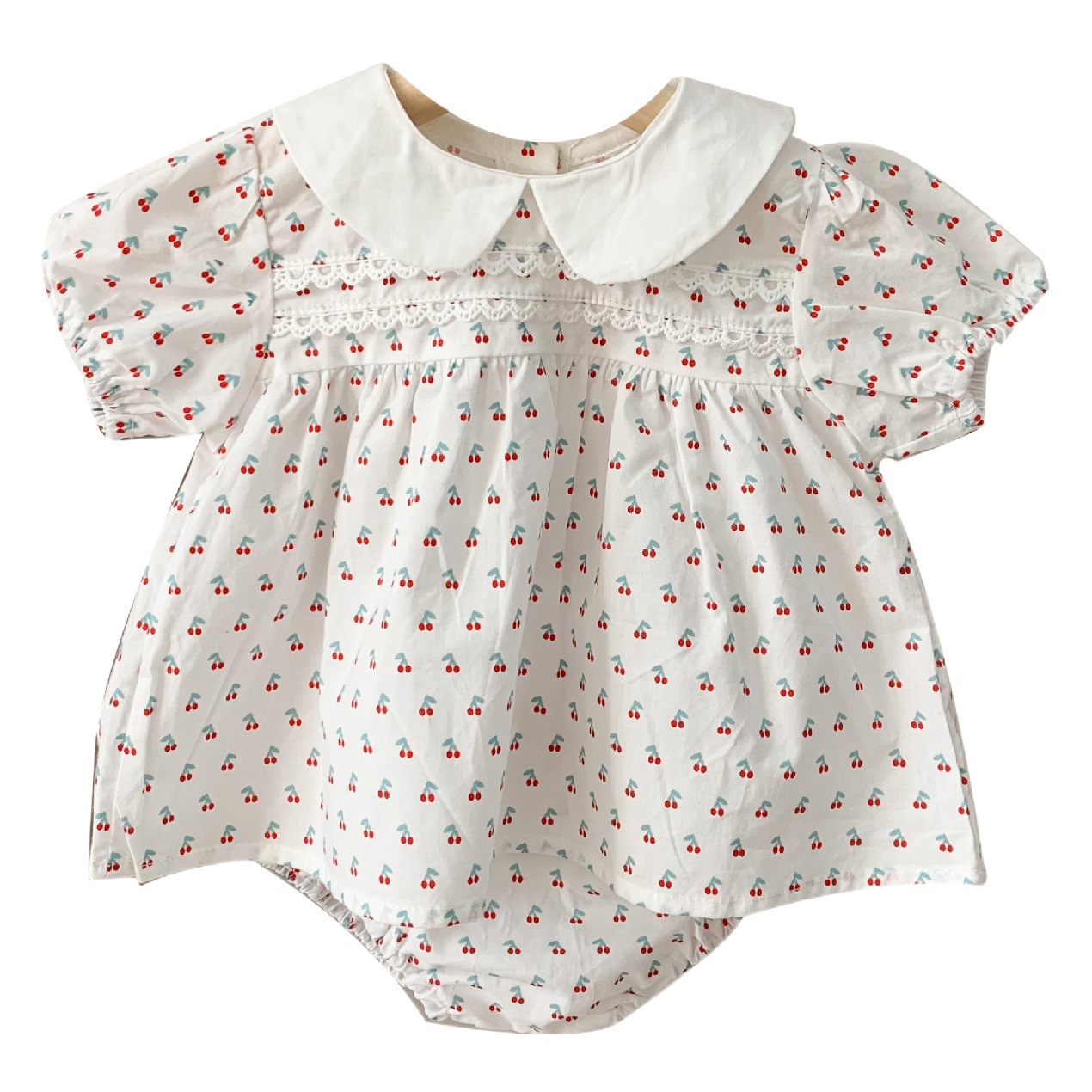 2025 Summer Korean Style Floral Baby Short-Sleeved Two-Piece Set Small Cherry Kidsren's Split Shorts Girls' Clothes in Stock