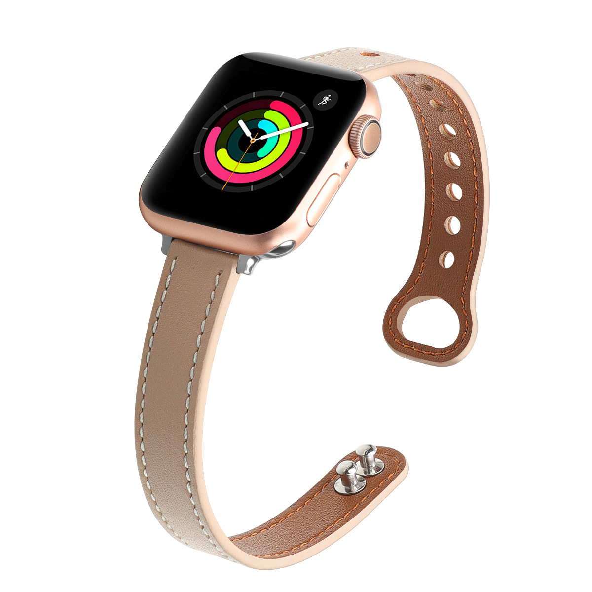 Picture of For Apple Watch Strap Ultra Fine Double Nail Color-matching Real Cowhide Small Barbarian Waist applewatch10 Strap Wholesale