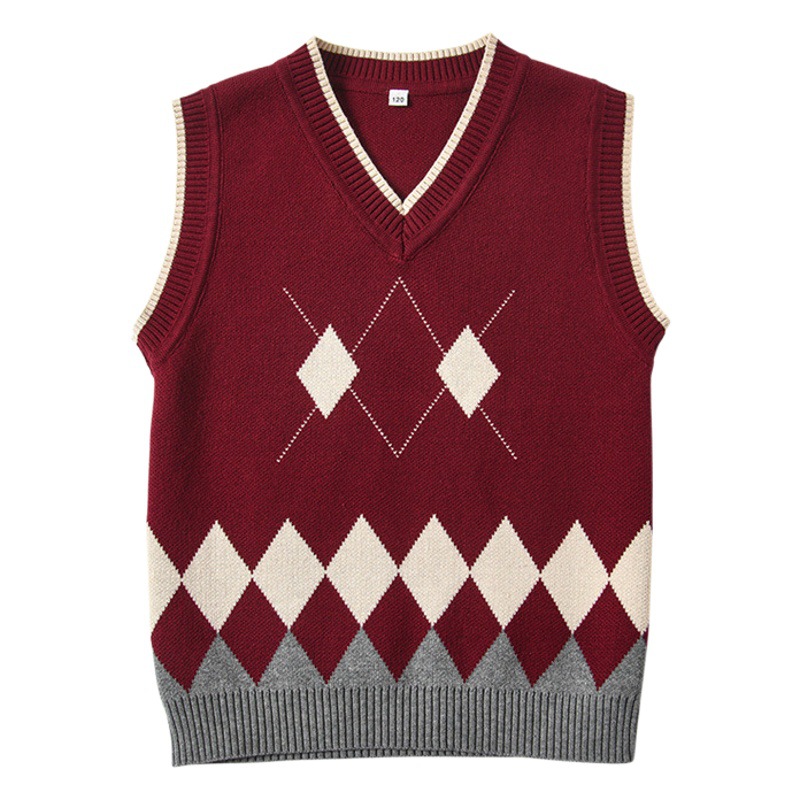 Children's knitted waistcoat vest for boys and girls wool v-neck sweater pullover cotton student school uniform a generation of hair