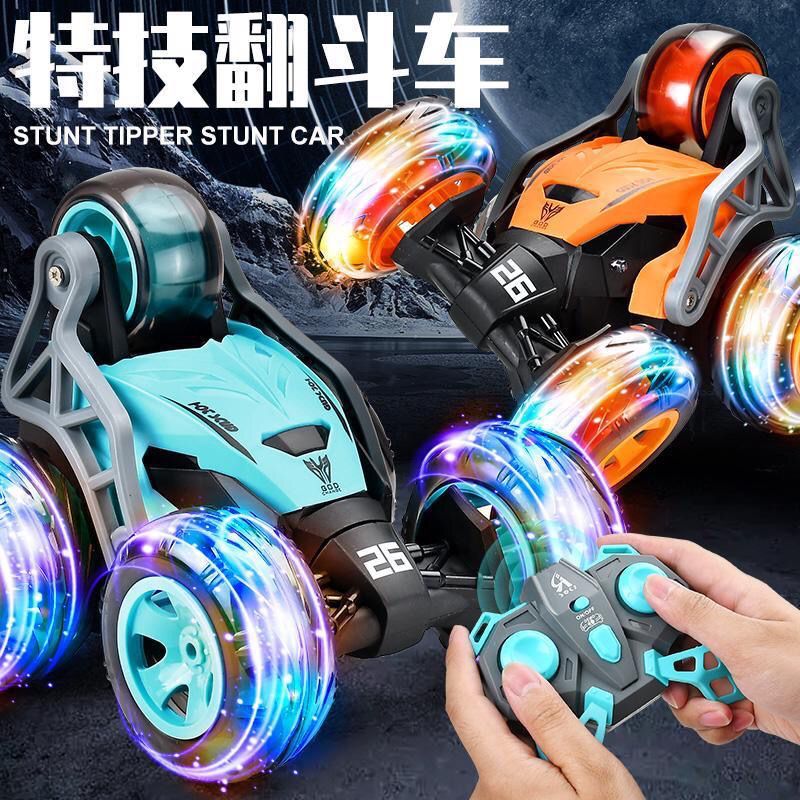 Picture of Remote control stunt dump truck 5 wheel roll off-road toy children's lights car rechargeable 360 degree rotating racing car