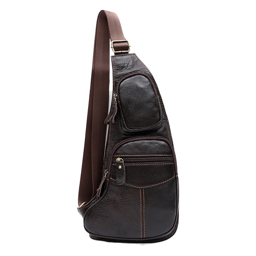 2024 Sports Chest Bag Genuine Leather Satchel Men's Casual Crossbody Backpack Men's Chest Bag Multi-Pocket Crossbody Bag for Men