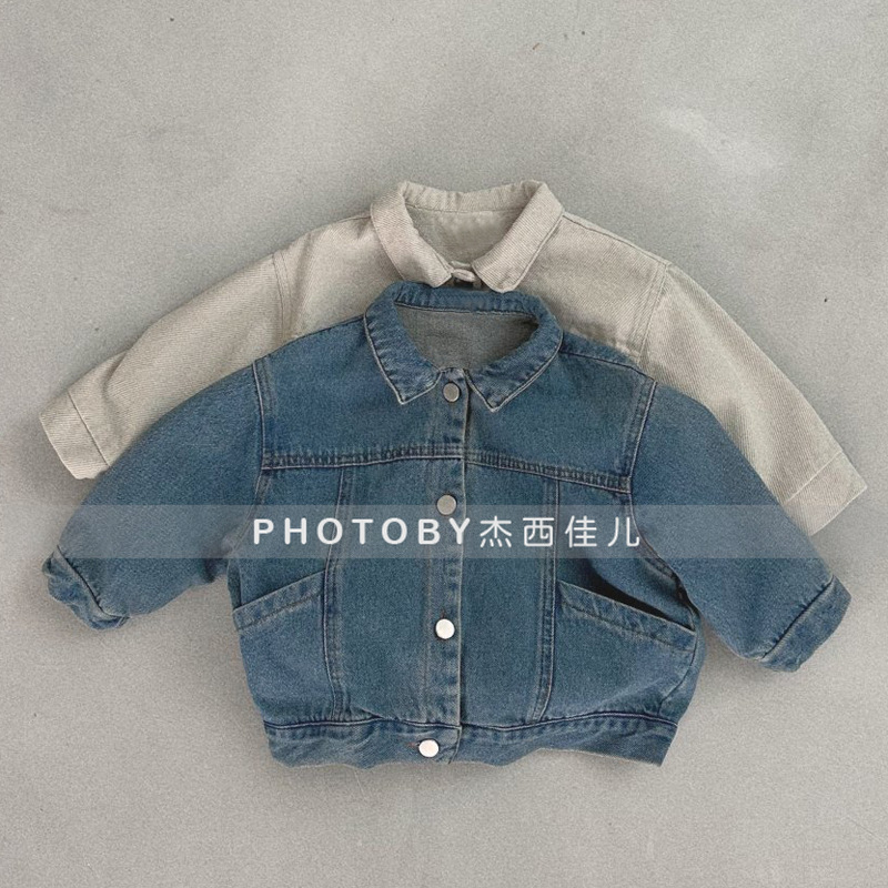 Ins Korean Style Boys and Girls Spring New Children's Jacket Handsome Fashion Laps Side Bag Children's Jacket Denim Cardigan