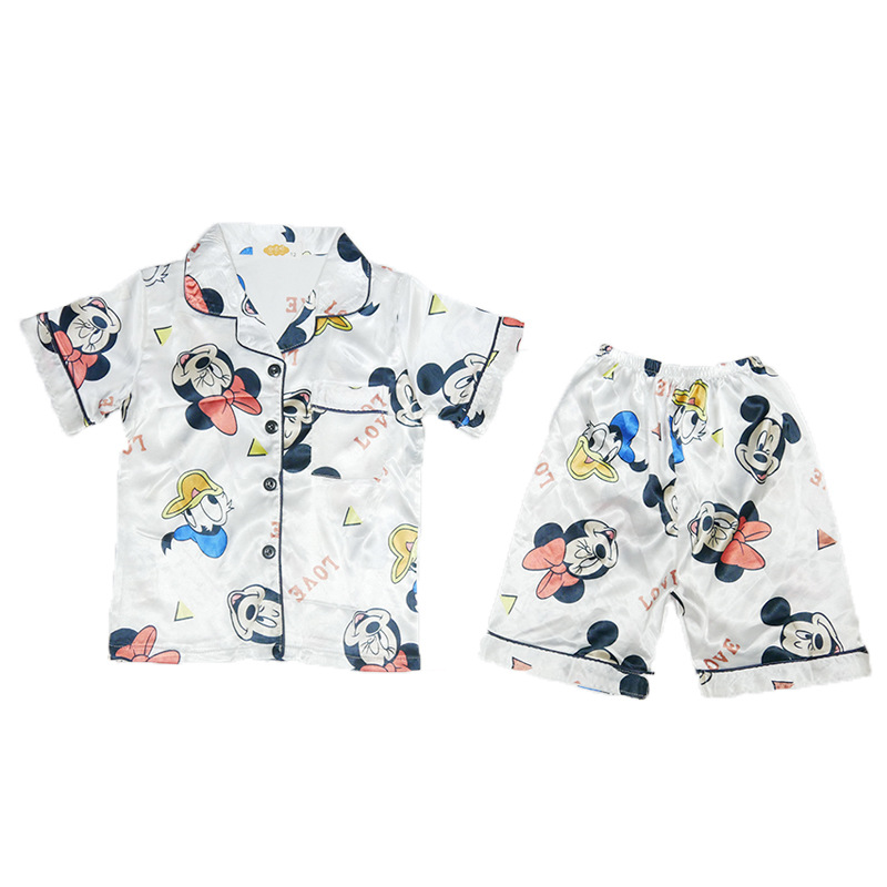 Picture of European and American Foreign Trade Children's Silk Cute Cartoon Pajamas Summer Short-sleeved Loose High-elastic Satin Home Clothes for Boys and Girls