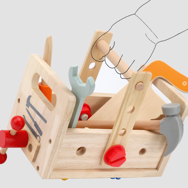 Picture of Children's wooden portable toolbox play house toys kindergarten baby early education puzzle screw mother repair box