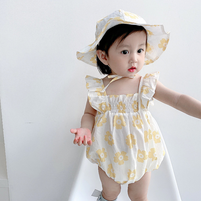 Picture of Ins2025 Baby Girl Summer Baby Jumpsuit Small Fresh Sling Bag Fart Clothing Outing Triangle Crawl Suit