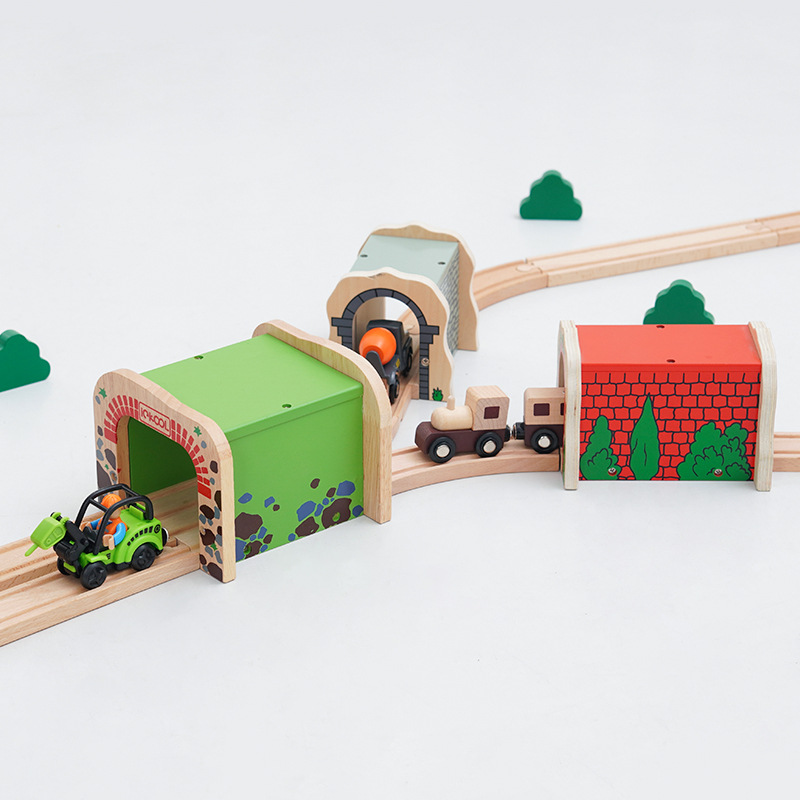 Picture of Children's wooden train track scene building accessories cave tunnel compatible Thomas train 2-6 years old