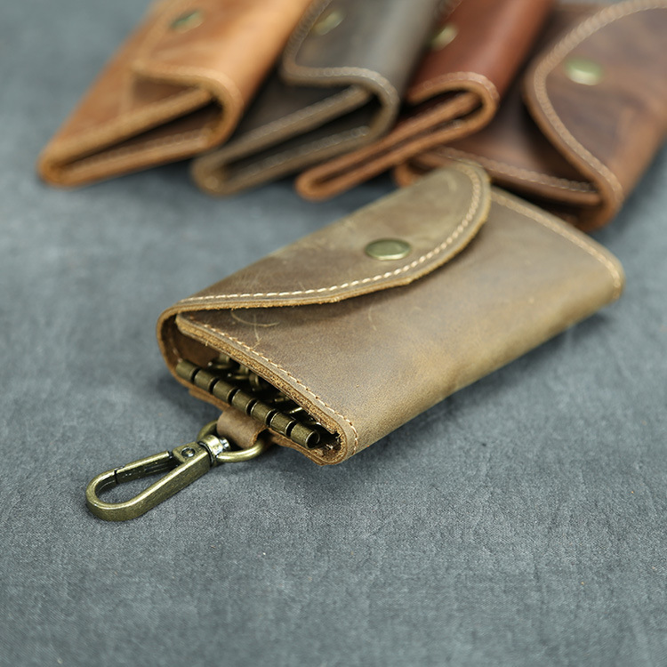 Picture of Handmade Crazy Horse Leather Key Case Large Capacity Card Holder Cowhide Multifunctional Key Ring for Men Vintage with Change