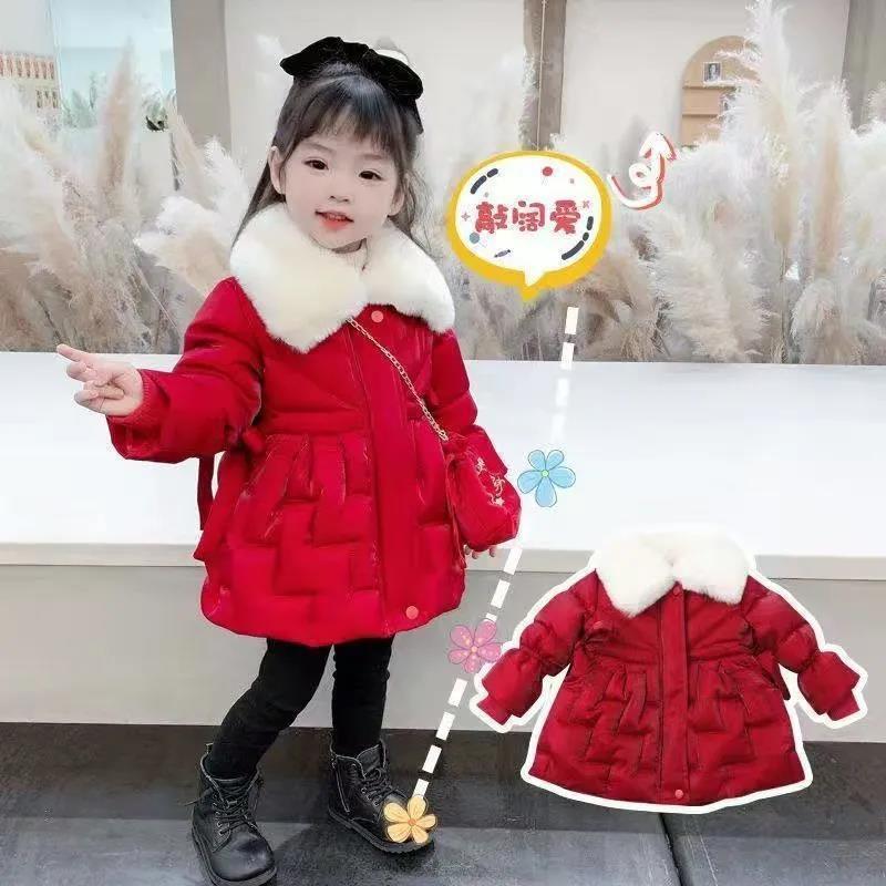 Picture of Girls' cotton-padded clothes 2022 new children's cotton-padded jacket long bright silk plus velvet padded Parker clothes cotton-padded clothes national tide