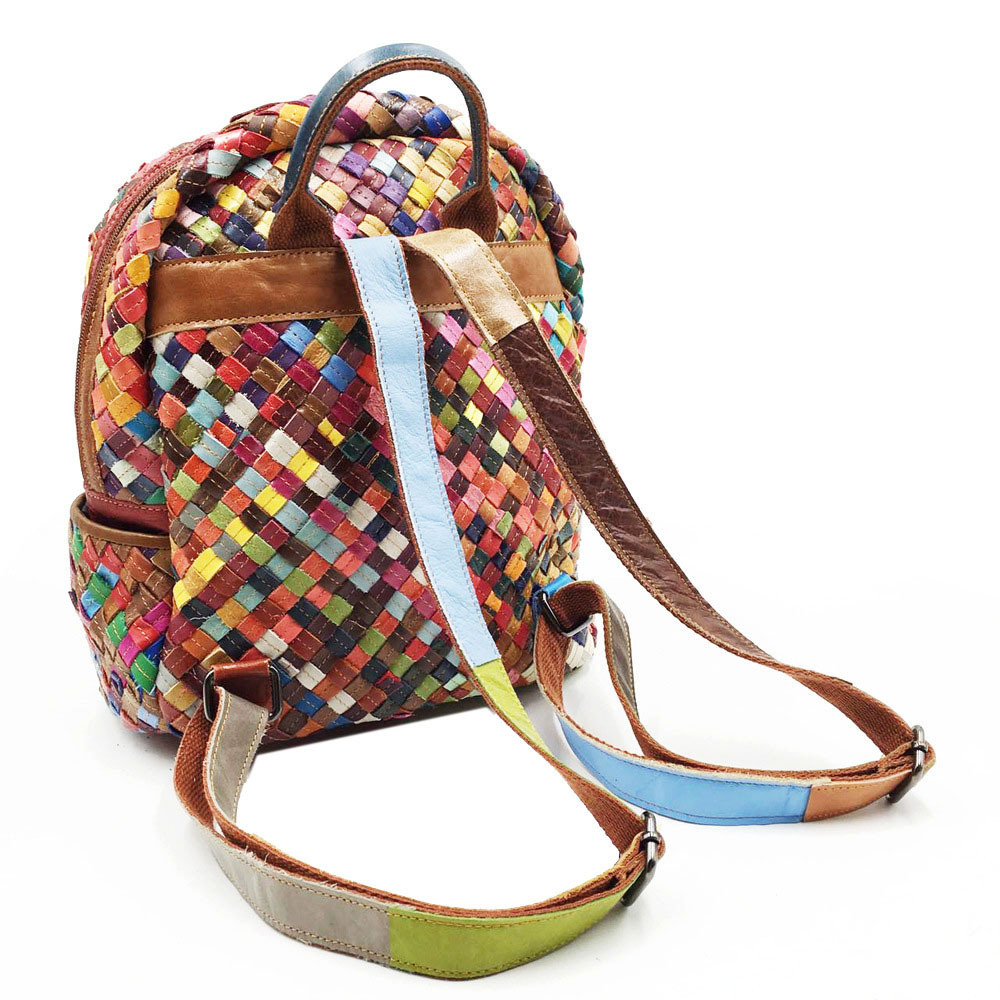 Picture of 2025 fashion women's bag leather backpack stitching color leather hand-woven shoulder bag women's bag a generation of hair