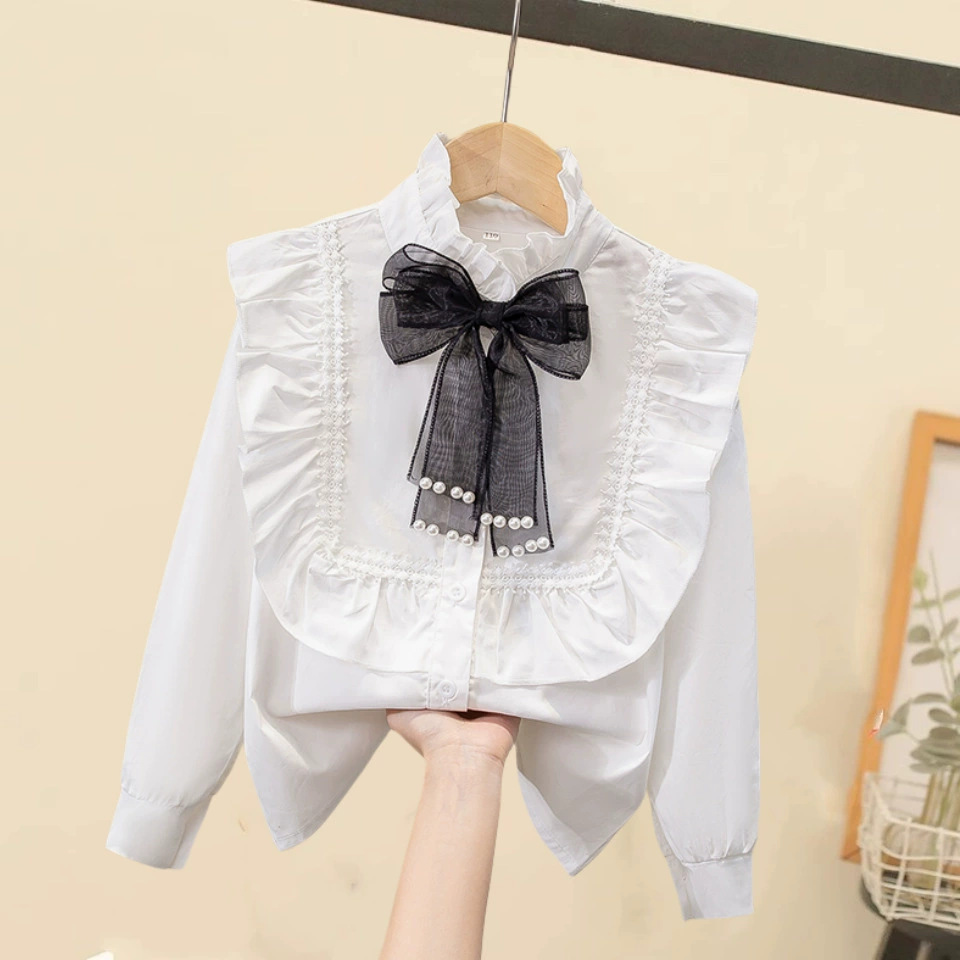 Picture of Shirt lace white girl's bottoming shirt top middle and small children's clothing student long sleeve middle and big children's inner wear overseas