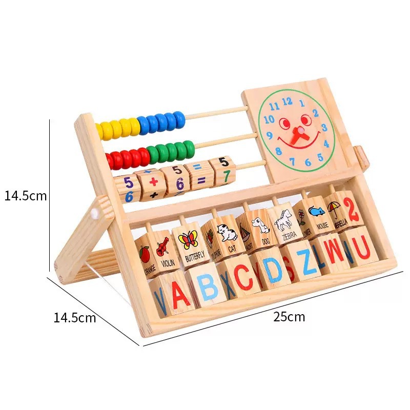 Picture of ohye Digital Teaching Aids Beech Wood Five-gear Arithmetic Rack Wooden Colorful Mathematical Arithmetic Computing Rack Puzzle Building Blocks Toy
