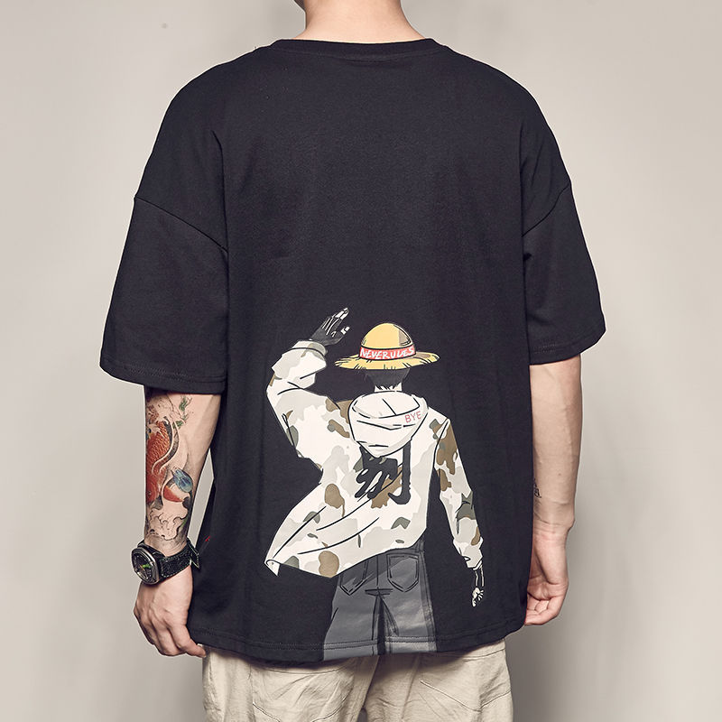 Picture of Summer Luffy Printed Short-sleeved T-shirt Men's Extra Large Size Loose Half-sleeved Couple's Fat Trendy Brand T-shirt