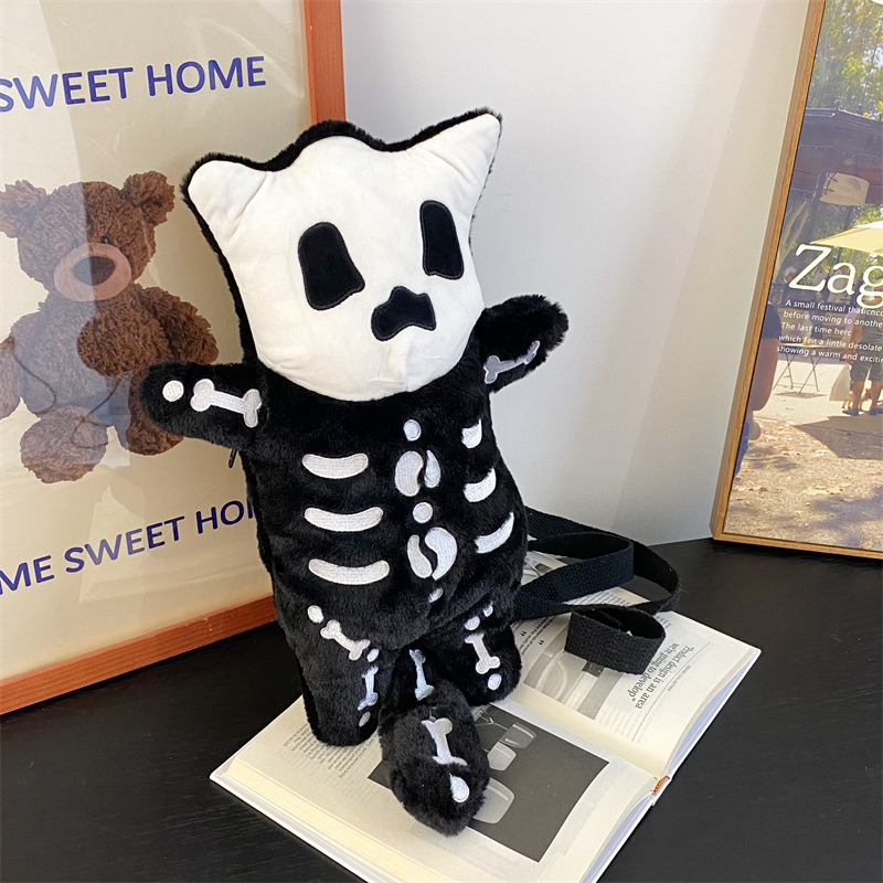 Picture of Halloween funny skull ghost backpack 2023 autumn and winter ugly cute plush little devil cat doll back