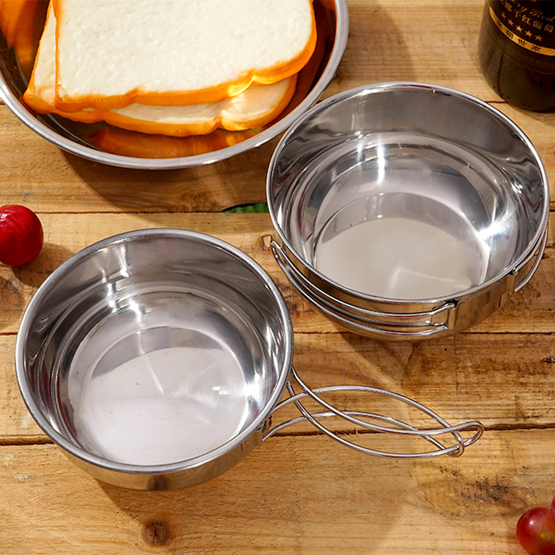 Picture of Outdoor 304 Stainless Steel Folding Bowl 500ml Camping Portable Multifunctional picnic Set Bowl Cookware Mountaineering Cup Tableware