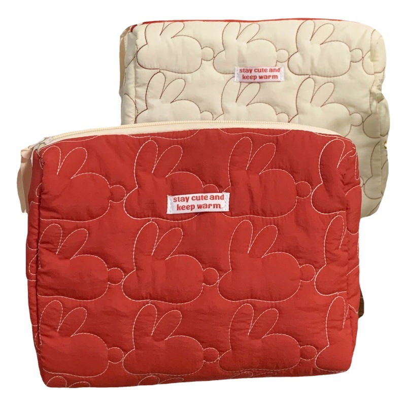 Rich Rabbit Series Cosmetic Bag Storage Bag Cotton Quilted ins Style Student Portable Large Capacity Zipper Clutch Bag