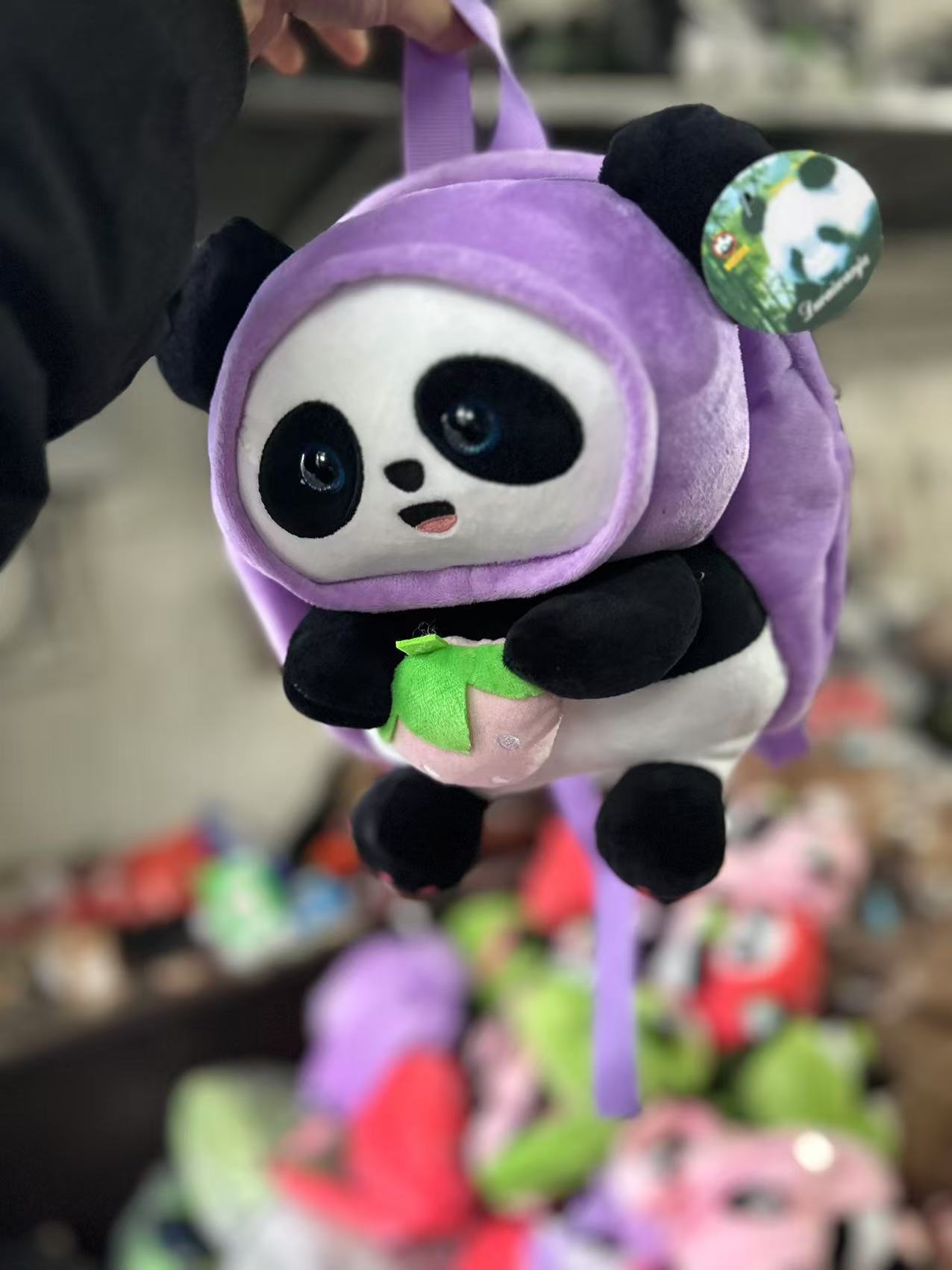 Picture of Panda Double Backpack Campus Handsome Children's Backpack Backpack Small Shoulder Bag Plush Toy Aocado Peach Panda Bag