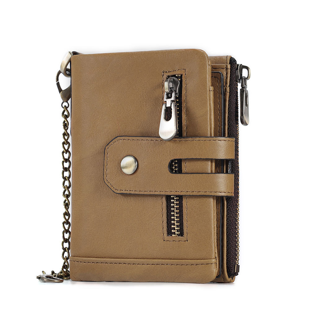 Picture of Cross-Border Multifunctional Men's Coin Purse with Chain, Multiple Card Slots, Retro Large-Capacity Card Holder, Genuine Leather Vertical Wallet
