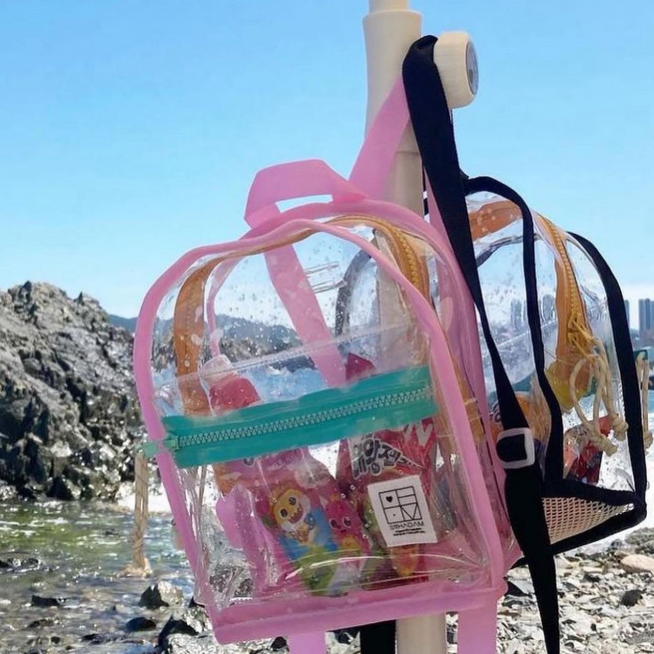 Ins Korean Style Contrast Color PVC Jelly Bag Outdoor Snack Toy Transparent Beach Bag Kindergarten Backpack