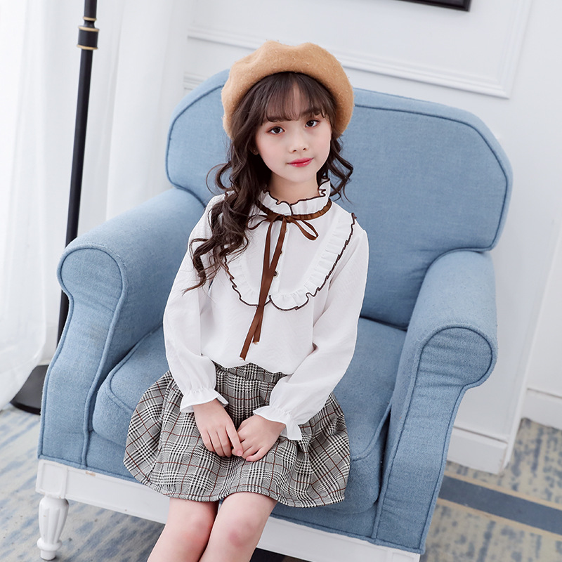 Girls' Shirts Cotton and Linen Autumn 2025 New Girls Stripesd Bottoming Shirts Kidsren's Shirts Medium and Large Kidsren's Clothing Dropshipping