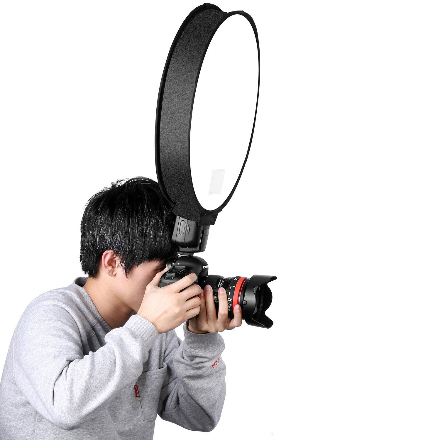 Picture of Camera Top 30/40 Flash Round Gray Card Soft Light Cover Black and White Cloth Cover Cone Type Soft Light Box Silver Whiteboard