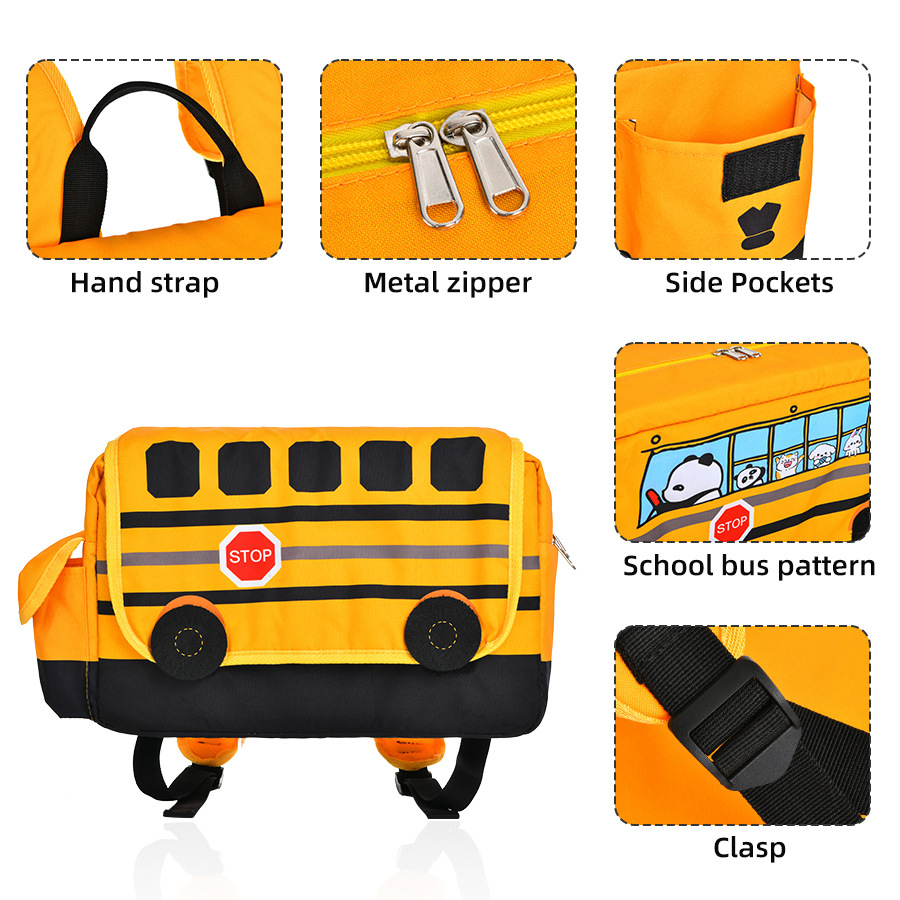 Picture of Cartoon Yellow School Bus Car Kindergarten Bag Student Primary School Backpack Bag Lunch Bag Insulation Bag