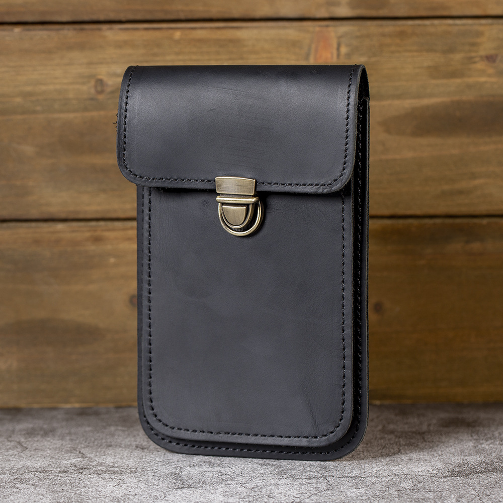 Picture of Factory Outlet Crazy Horse Leather Mobile Phone Bag Men's Leather Vertical Ultra-thin Cover Top Layer Cowhide Trouser Waist Small Hanging Bag