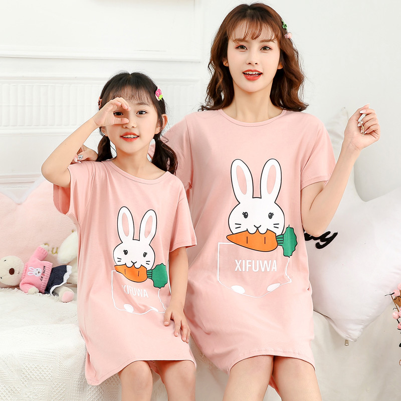Picture of Women's Nightdress Women's Spring and Summer New Children's Clothing Girls' Pajamas Summer Cotton Home Girl's Dress Casual