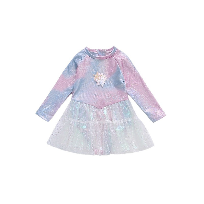 Picture of Mermaid Kidsren's Swimsuit Girl Fashionable Winged Princess One-Piece Swimsuit Long-Sleeved Sun Protection Swimsuit Summer