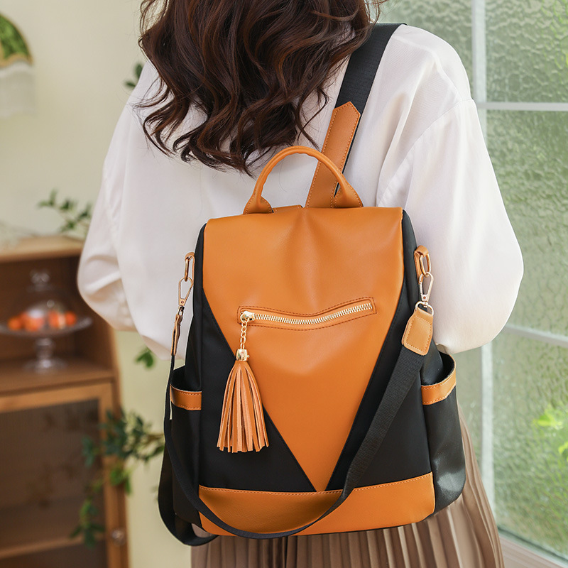 Backpack, Simple and Fashionable Contrasting Color Stitching Backpack, Women's Casual Travel Shoulder Bag, Versatile Wear-Resistant Handbag