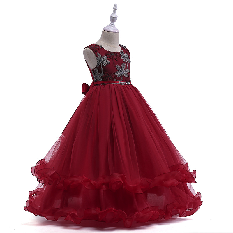 Picture of Foreign Trade New European and American Cross-border Children's Princess Dress Embroidered Coconut Tree Wedding Mesh Dress bbchildren