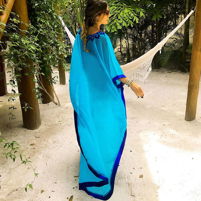 Picture of European and American Aliexpress Hot Selling Chiffon Embroidered Oversized Loose Dress Swimsuit Cover-Up Beach Sun Protection Clothing for Women 851