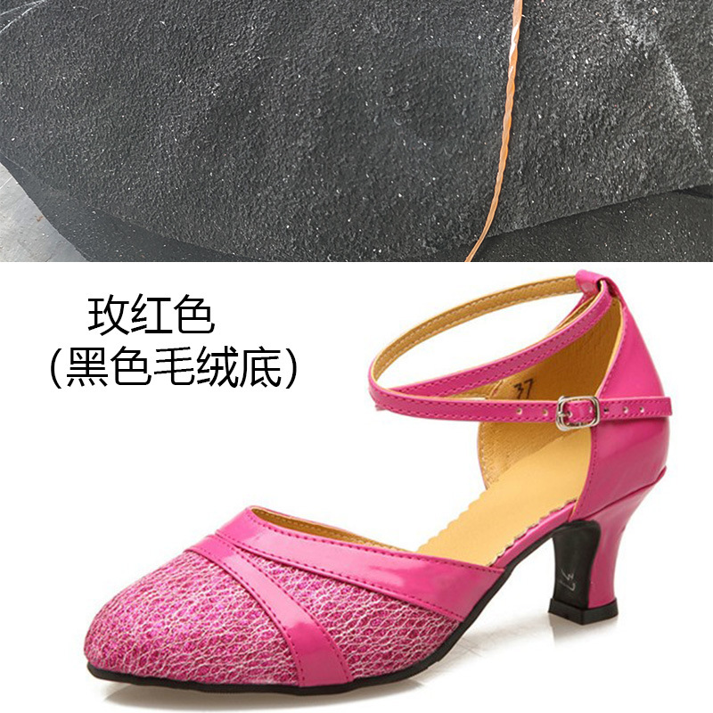 Picture of Adult purple Latin dance shoes women's closed toe mid heel soft bottom dance shoes square dance ballroom dance shoes outdoor rubber sole