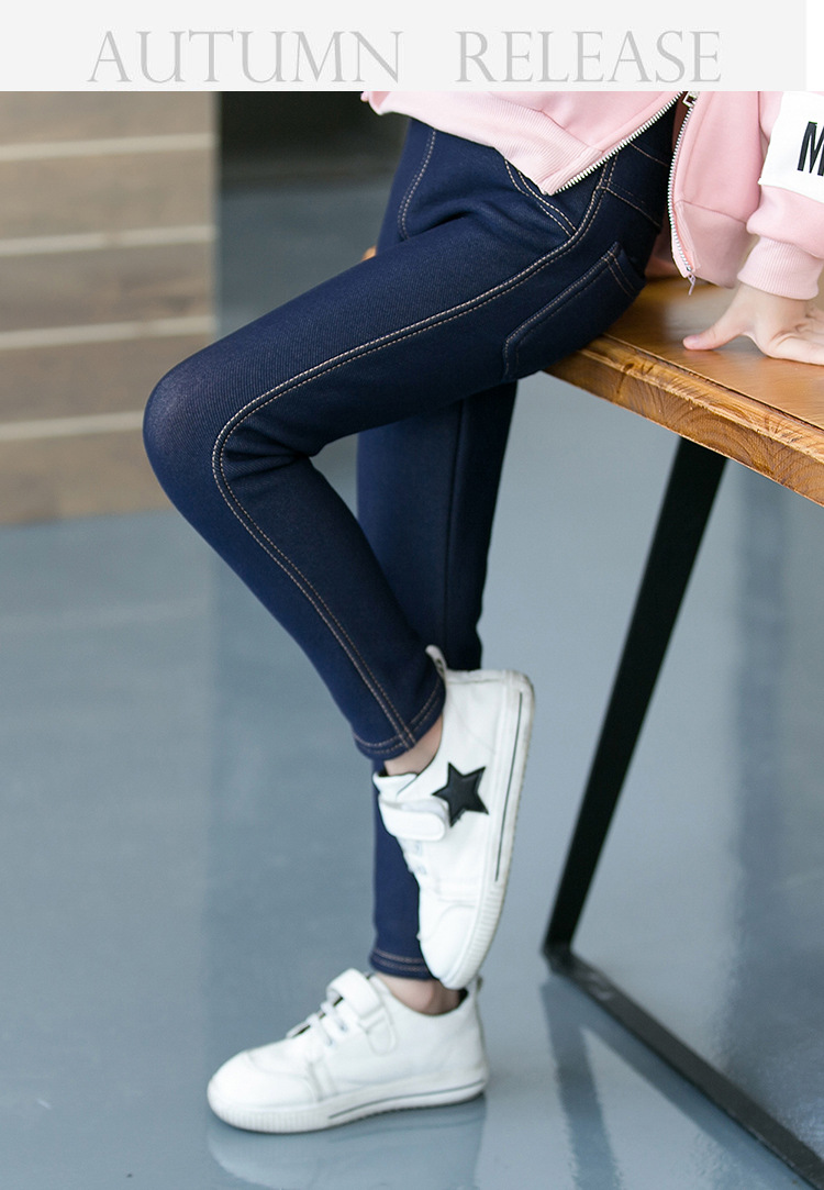 Picture of Children's Wear Winter New Thickened Large and Large Girls' Imitation Jeans Fashionable Korean Style Velvet Children's Small Foot Mouth Children's Pants