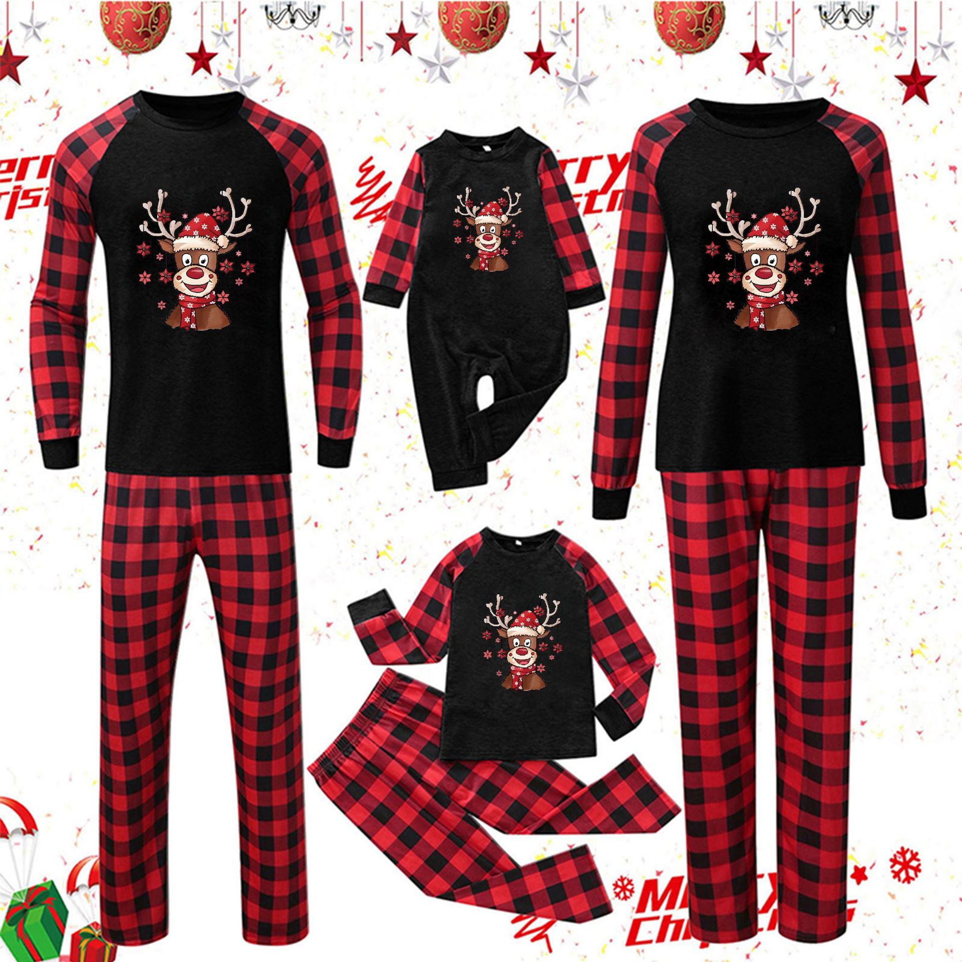 Amazon Europe and America New Christmas Parent-Child Clothes Autumn and Winter Long Sleeve Pajamas Christmas Elk Home Clothes Parent-Child suit