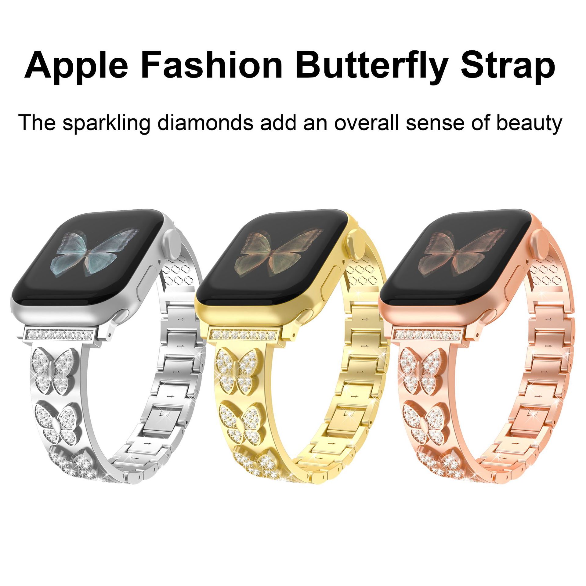 For iwatch strap Ultra49MM metal strap diamond plated bright face fashion butterfly apple strap