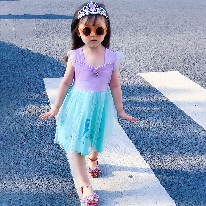 Picture of Foreign Trade Children's Clothing 2025 Spring and Summer New Girls' Dress Cotton Sleeveless Mermaid Print Dress Princess Dress
