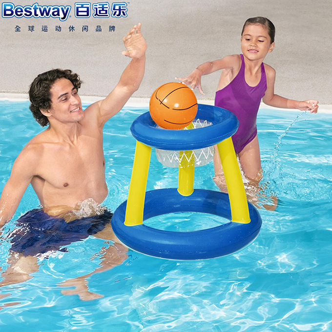 Picture of Boys and girls baby swimming pool water supplies inflatable basketball stand children's water interactive shooting football door game disc