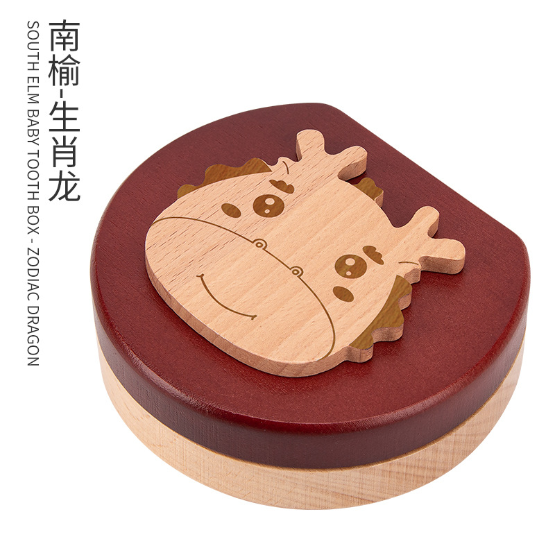 Picture of Wooden Children's Deciduous Teeth Box 1-3-5 Years Old and a Half Baby's Fairy Hair Deciduous Teeth Storage Box One Year Old Memorial Umbilical Cord Collection Box