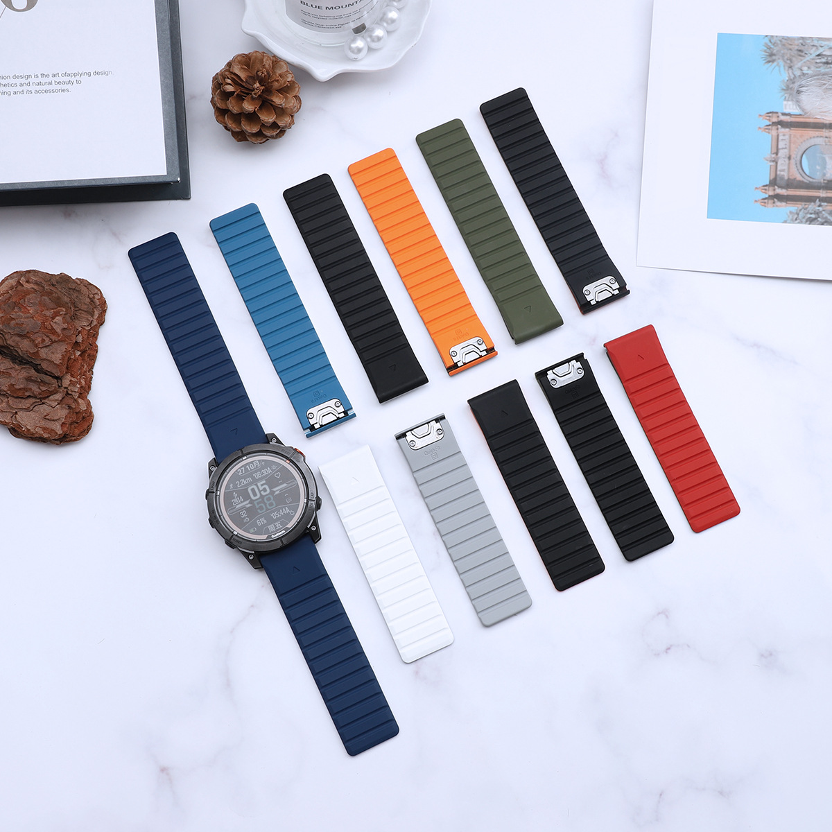 Picture of Suitable for Jiaming two-color silicone magnetic strap two-section 22MM26mm magnetic back ring contrast color watch strap wholesale