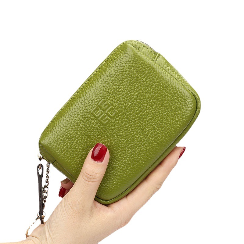 First Layer Cowhide Zipper Small Wallet Korean Style Simple Mini Keychain Coin Storage Bag Genuine Leather Coin Purse for Women