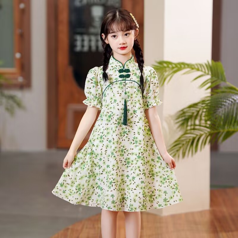 Picture of Girl's Cheongsam Floral Dress Summer Baby's Thin Western Style Princess Dress Children's Summer Chinese Style Hanfu Fashion