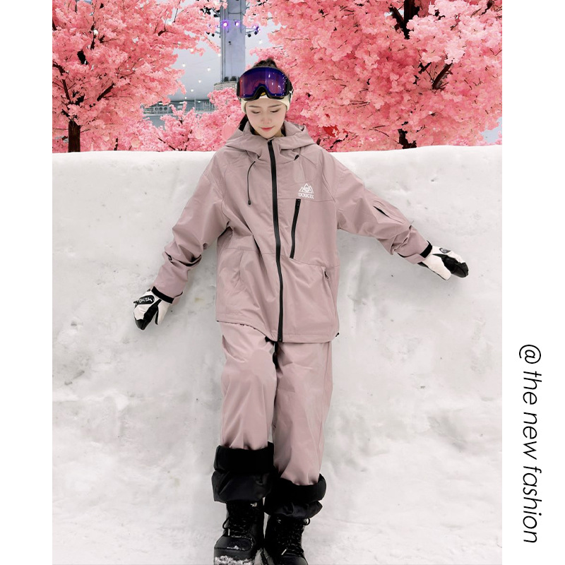 Picture of in stock Wholesale Snowboard Ski Suit Hooded Girls Bright Color Waterproof Warm fleece-lined Thickened Jacket Mountaineering Suit