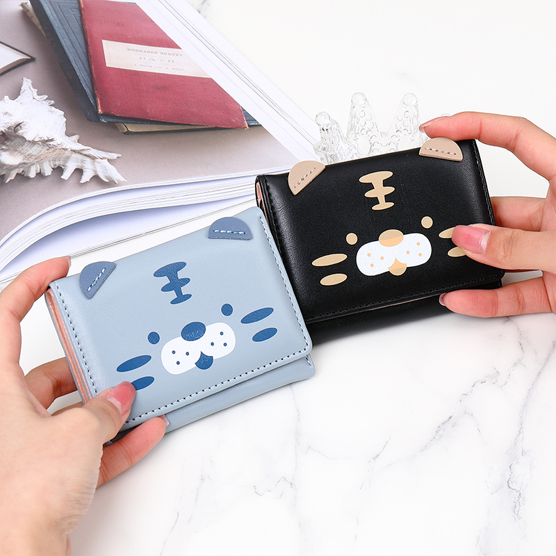 Picture of Korean Style New Small Wallet Women's Short Three-fold Cute Printed Cartoon Student Three-fold Multi-card Bits Folding Coin Clip