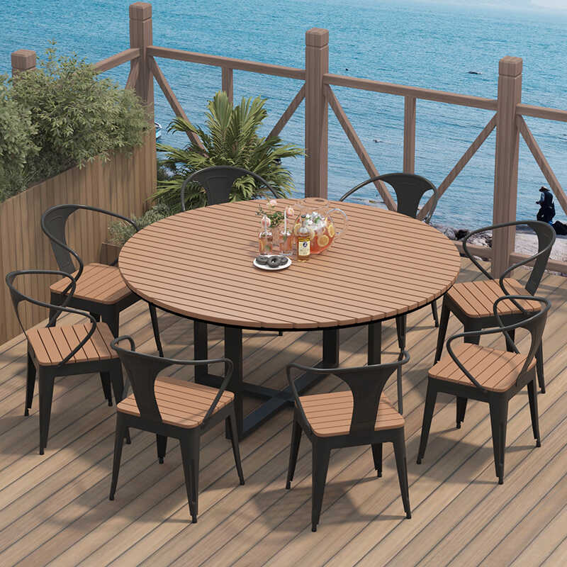 Picture of Waterproof and Sunscreen Outdoor Round Dining Table Simple Outdoor Courtyard Casual Table and Chair Combination Household Open-air Barbecue Table