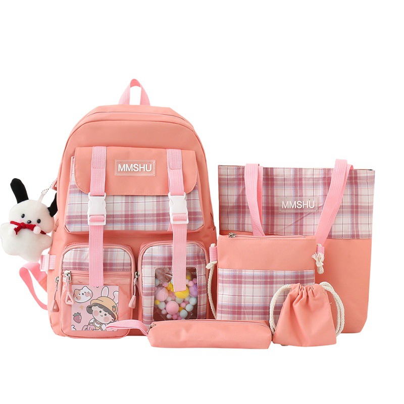 Five-piece bag women's Korean-style Harajuku style color matching large-capacity backpack for junior high school students backpack for middle school students new fashion