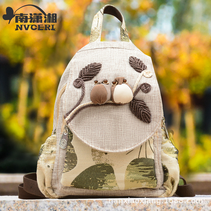 Ethnic Style Backpack, Retro Backpack, Lightweight Canvas Bag, Travel Bag, Hand-Woven Bag, Scenic Spot Bag Wholesale